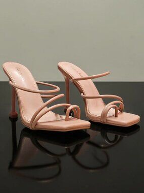 Strappy Nude Stiletto Heel Sandals With Open-Toe Square Design For Women